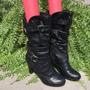 Black Booties with Buckles 3 Inch Heel